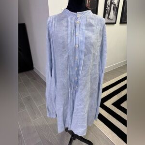 CP Shades Soft Blue Pinstripe Long-Sleeve Button Dress